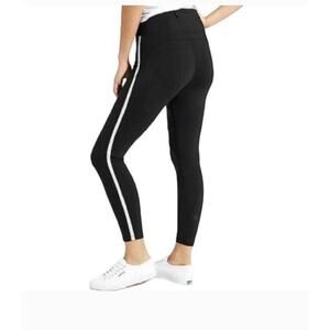 Athleta Metro 7/8 Black White Stripe Pants Zipper Pocket Leggings M